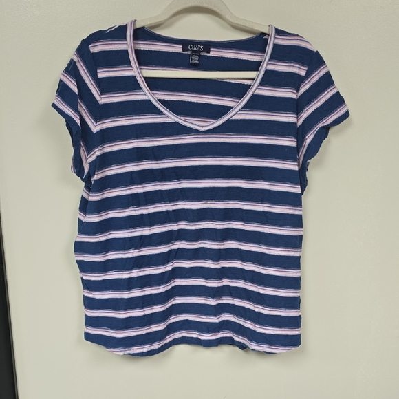 Chaps Navy and White Striped Short Sleeve Top - Picture 1 of 3
